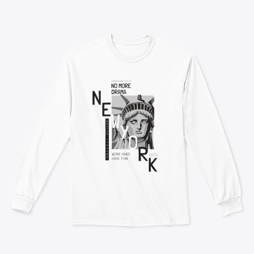 New York slogan with liberty statue face illustration print design