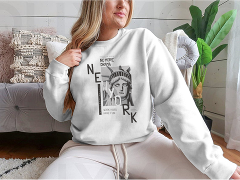 New York slogan with liberty statue face illustration print design