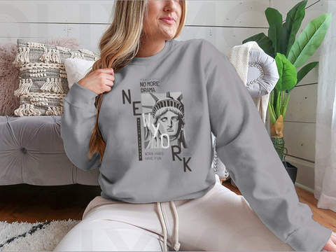 New York slogan with liberty statue face illustration print design