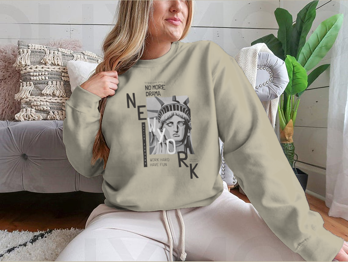 New York slogan with liberty statue face illustration print design