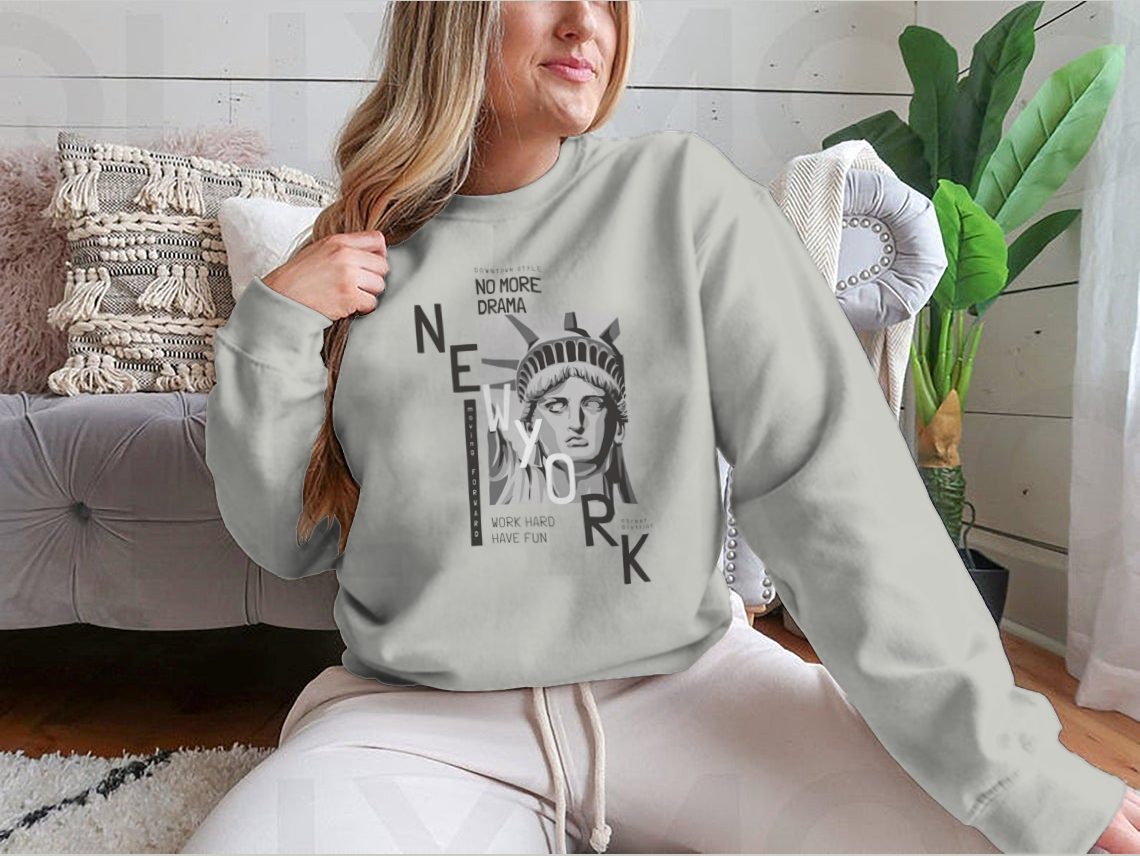 New York slogan with liberty statue face illustration print design