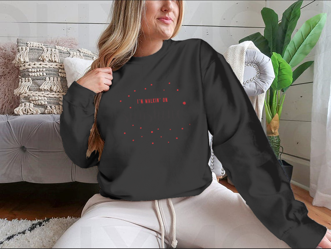 I'M Walking On Sunshine Design Red And Black Typography Design for