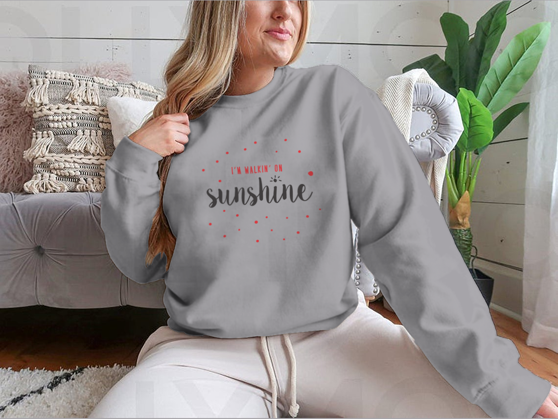 I'M Walking On Sunshine Design Red And Black Typography Design for